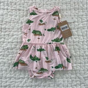 NWT Angel Dear Bamboo Pink Alligator Print Skirted Bodysuit 3-6M